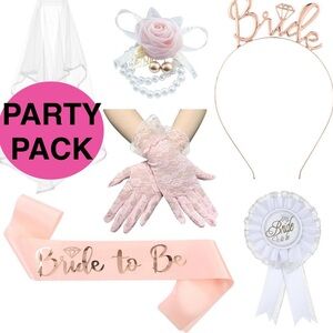 6pc Bride To Be Bachelorette Party Set Veil Tiara Banner Lace Gloves